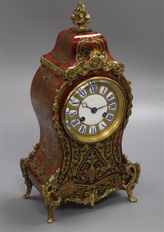 A late 19th century French boulle mantel clock height 30cm